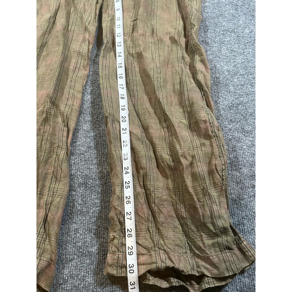 Sundance Pants 6 Brown Plaid 100% Linen Eliot Straight Leg Trousers Buttons - Picture 6 of 7